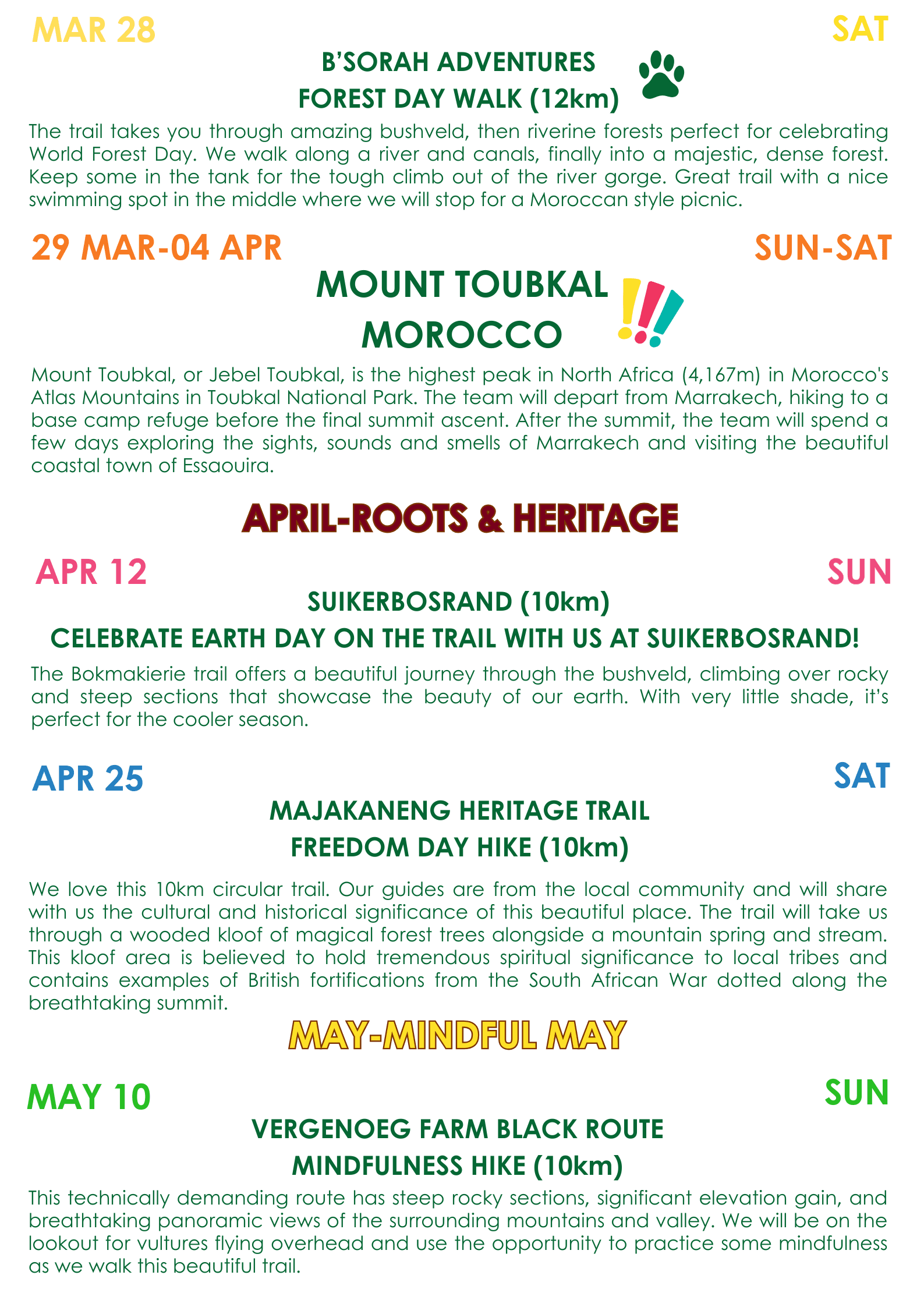 Kusudi La Hiking Schedule for 2026 Page 2