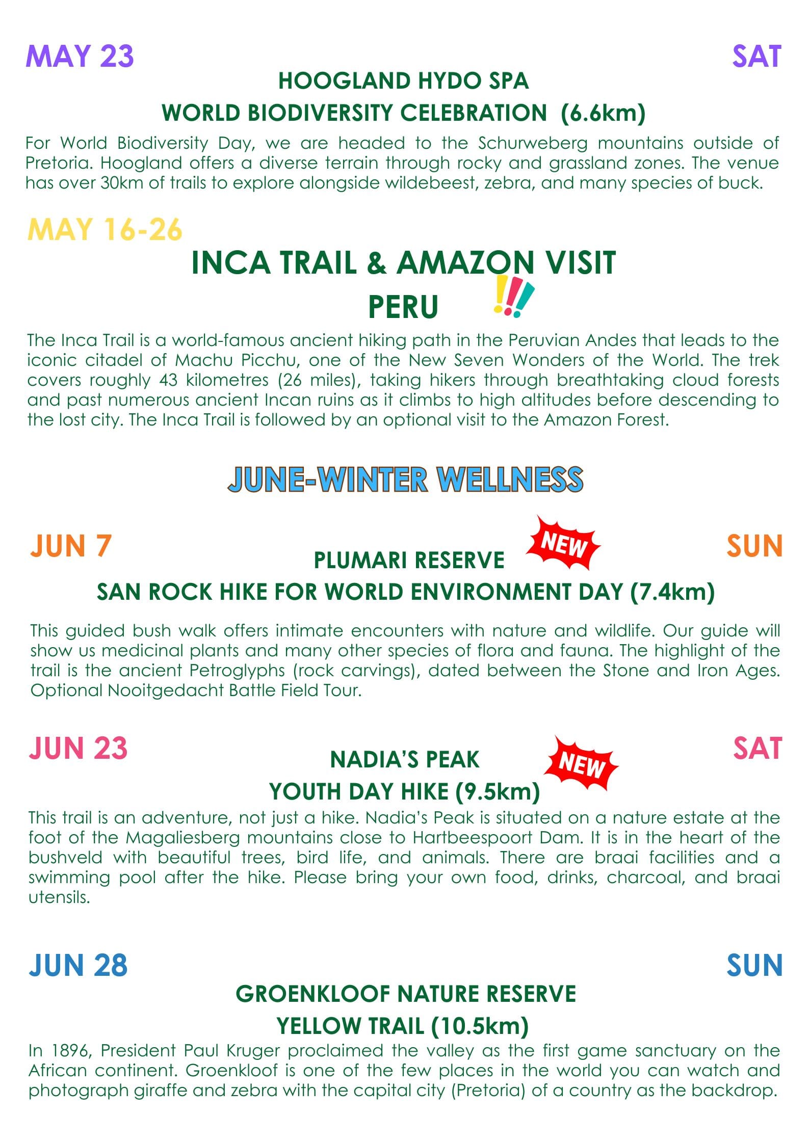 Kusudi La Hiking Schedule for 2026 Page 3