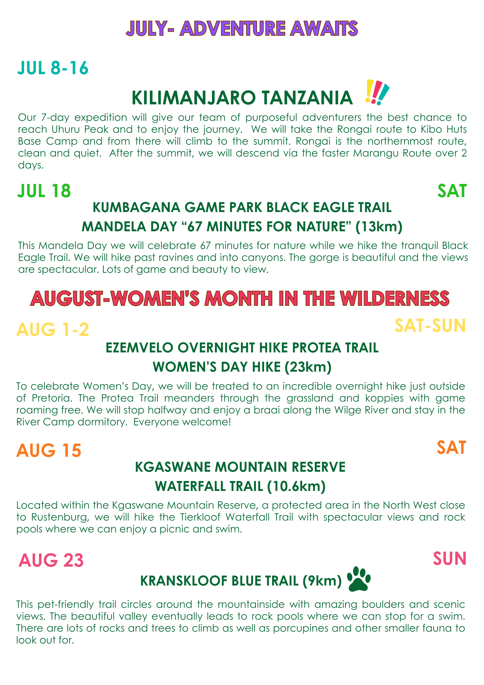 Kusudi La Hiking Schedule for 2026 Page 4
