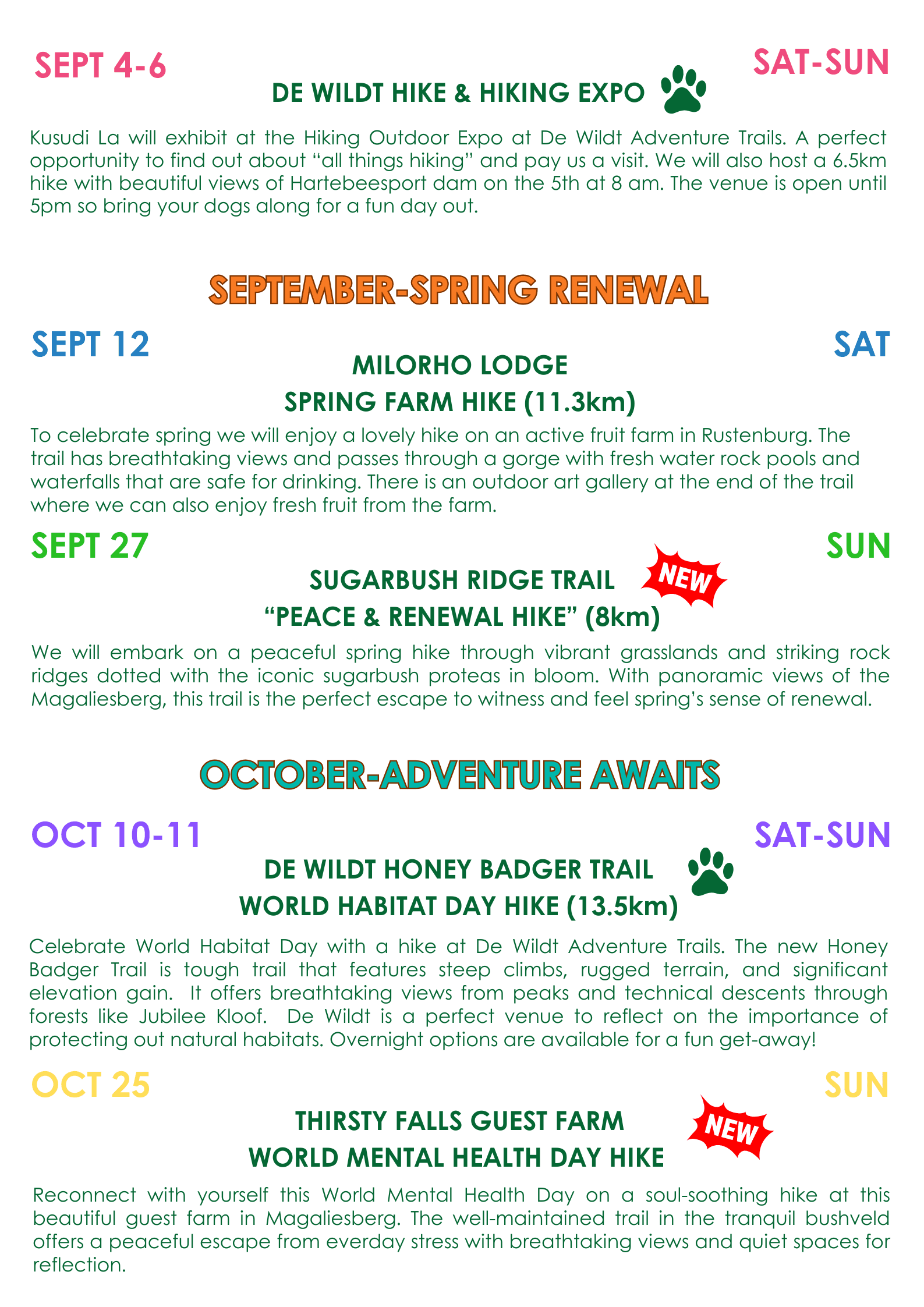 Kusudi La Hiking Schedule for 2026 Page 5