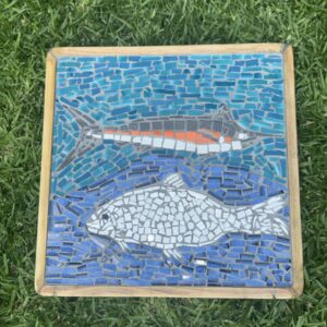 Handmade Mosaic Artwork Ocean Scene Featuring Marlin